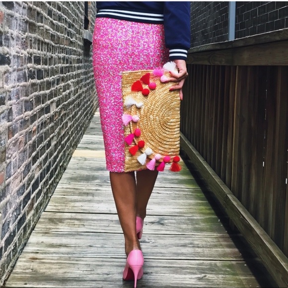 Last 1 Barbie Pink &White Sequin Pencil Skirt - Picture 2 of 6